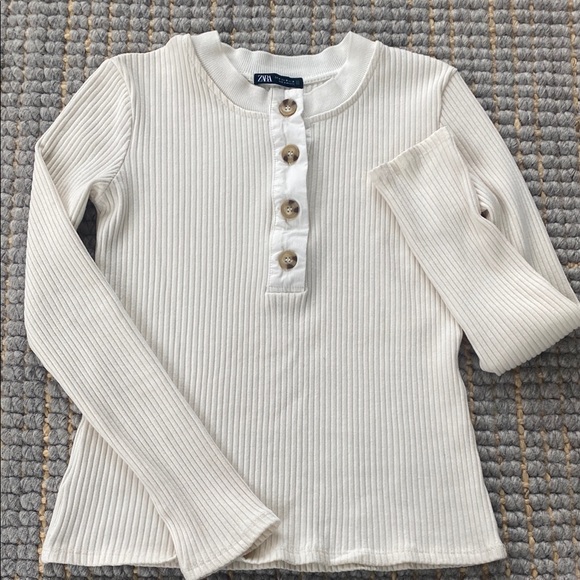 Zara Off-White Ribbed Long Sleeve Top - Picture 1 of 3